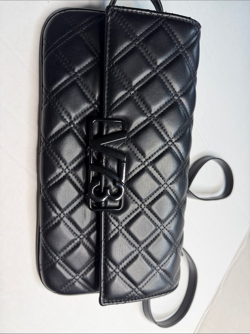 Venezia Quilted Black Crossbody Bag with Matte Logo Accent V73